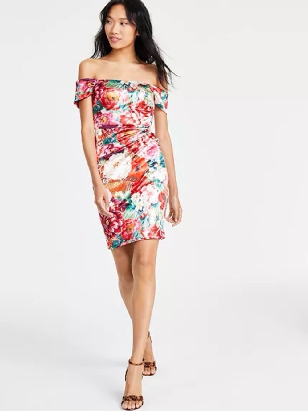 Guess Camila Off-Shoulder Floral Bodycon Dress in Multicolors, NWT, Size XS